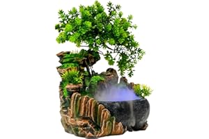 CONIAIO Zimmerbrunnen Wasserfall, 220V Desktop-Brunnen Indoor Grüne Pflanze Brunnen Tischbrunnen mit Led Beleuchtung und Zerstäuber, für Wohnzimmer, Schlafzimmer, Büro und Café