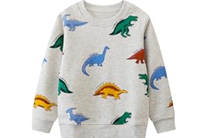 Codkkre Sweatshirt Garçon Pull Bébé Garçon Imprimé Dinosaure Excavateur Coton Sweat Col Rond pour Enfants Garçon 2-7 Ans