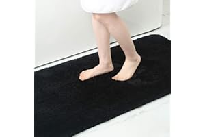 Homaxy Antypoślizgowy dywanik łazienkowy, nadaje się do prania, miękki, puszysty, shaggy, wysokie runo, z mikrofibry, 60 x 90 cm, czarny