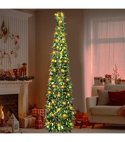 HMASYO Sapin De Noël Artificiel Rétractable, Avec Décorations, Lumières, Paillettes Colorées, Pour Maison Et Appartement, Intérieur Et Extérieur - 150 Cm
