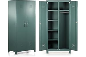 Brigros - Armadietto Spogliatoio Metallico 190x85x50 Cm Con Serratura, Armadio Metallico Multiuso Con Vari Ripiani Con 2 Ante In Metallo Per Ufficio, Spogliatoio, Palestra (Verde Scuro)