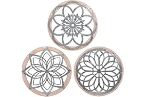DMYBC 3 Stück Rustikale Wanddeko Runde Bauernhof Wanddekoration Metall mit Holzrahmen Wandschmuck Dekorationen für Haus Wohnzimmer Esszimmer Schlafzimmer Küche Korridor