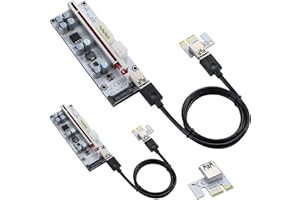 MZHOU PCI-e Riser Karte,VER010-X 1X bis 16X Adapter mit LED-Grafikerweiterung für Aleo 3.0 Ethereum ETH Bitcoin Mining Riser Adapterkarte mit 0,6m USB 3.0 Verlängerungskabel（2 Stücke）
