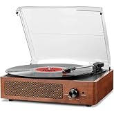 Portable Bluetooth Turntable 3 Speed (33 1/3, 45 78 RPM), Vintage Turntable with Built-in Stereo Speakers, RCA Jack Output/3.