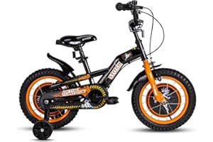 ‎HH HILAND HILAND Mustang 14/16/18 Zoll Kinderfahrrad für Kinder Jungen ab 3-8 Jahre alt Fahrrad mit Stützrädern Klingeln Handbremse Schwarz/Rot