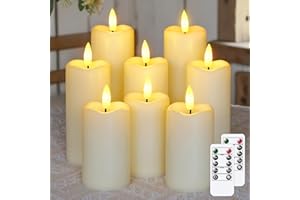 Mavandes Pack of 8 Flameless Flickering LED Candles with 2 Remote Controls and Timer Function, 5.3cm x 11cm 14cm 17cm Ivory Battery Operated Plastic Candles