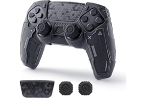 GeekShare G.S.TAC Professionelle Rutschschutz Silikon Hülle für PS 5 Controller, PS 5 Controller Hülle Skin mit 2 Stick Kappen und Aufklebern, Taktik Schwarz