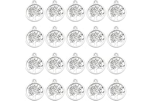 SUNNYCLUE 1 scatola 100 pezzi Ciondolo In Argento Albero Della Vita Ciondolo Piccolo Albero Sfuso Pendenti In Lega Stile Tibetano Pianta Rotonda In Metallo Portafortuna per Creazione di Gioielli Forni