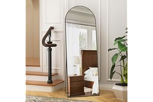 antok Ganzkörperspiegel, 147 x 45 cm Standspiegel in Voller Länge Wandspiegel mit Aluminiumlegierung Rahmen und Bruchsichere Glas Gewölbter Bodenspiegel für Wohnzimmer, Ankleide, Schwarz