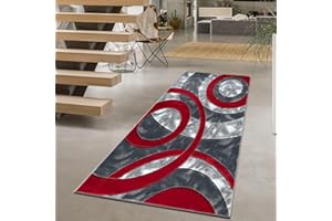 Rugs Inn Retro Runners for Hallways Circle Design Soft Dense Pile Washable Non Slip Heavy Water Absorbent Kitchen Runner Rug (Red, 80 X 150 cm)