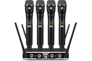 D Debra Wireless Microphone System Audio Pro DU4004 UHF 4 * 16 canali regolabili senza fili microfoni dinamici palmari, ideale per la riunione Chiesa Discorso Partito (4 Palmare)