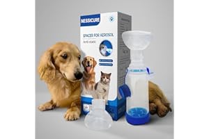NESSICURE Distanziatore per inalatore per cani o gatti con 2 misure di mascherine, camera di aerosol con indicatore di flusso respiratorio, compatibile con qualsiasi MDI