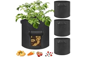 VIVO TECHNOLOGIES 4 Pack of 10 Gallons Plant Grow Bags Thickened Nonwoven Fabric Pots with Handles Potato Vegetable Seed Planters Reusable Sack Garden Patio Growing Bag for Soil Root Strawberry Carrot Tomato