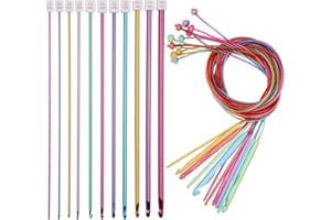 Coopay Juego de Agujas de Ganchillo Tunecinas, 12 piezas de Coloridas , Agujas de Ganchillo Afganas con Cuerda y 11 piezas de Agujas de Tejer Tunecinas de Aluminio para Principiantes