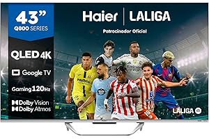Haier QLED 4K UHD H43Q800UX, 43", Smart TV, Google TV, Dolby Atmos y Dolby Vision, HDR 10, Smart Remote Control, Google Assistant, Bluetooth 5.1, DBX TV, HDMI 2.1 x 4, Sin Marcos, 2024
