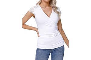 Gyabnw Magliett Donna Manica Corta Estiva Elegante T-Shirt Donna con Scollo V Incrociato Top Tee
