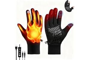 FJJVILLEY USB Heated Gloves for Women, 3-Temp Fast Heating Touchscreen Gloves, Fleece Lined & Windproof Shell, Electric Heated Gloves for Skiing, Cycling, Driving, Work (Winter Gifts Idea)