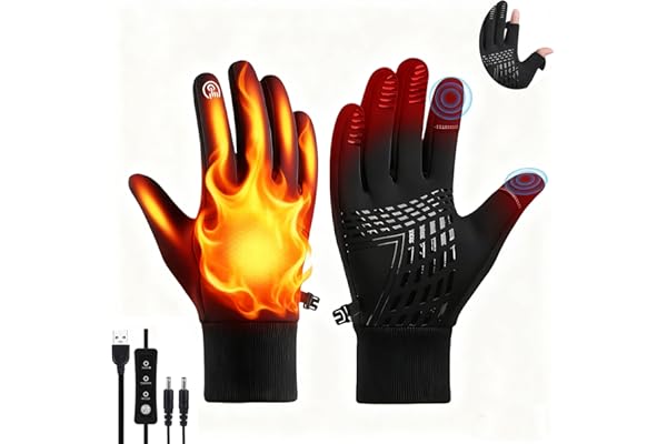 Guanti Riscaldati USB para Mujeres Hombres, Guanti Caldi Invernali per laptop, Pantalla Táctil Antideslizante Guantes Calefactables Ciclismo con 3 Temperature para Correr Conducir, interni y outdoor