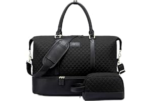 Sucipi Reisetasche Damen, Weekender Handgepäck Tasche, Kliniktasche Geburt Mommy Bag, Wasserdicht Sporttasche Groß, Travel Duffle Bag mit Schuhfach & Nassfach für Flugzeug Reise Gym Camping, Schwarz