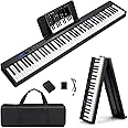 COSTWAY 88-Key Foldable Digital Piano Keyboard, Full Size Semi-Weighted Keyboards with MIDI, Split Function, Sustain Pedal & Carrying Bag, Portable Electric Pianos for Beginner, Kids, Adult (Black)