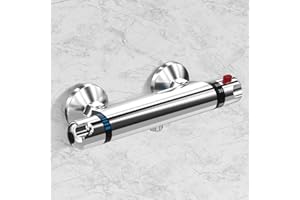 HANSTORE Thermostatic Shower Mixer Bar Round Wall Mounted Bath Shower Mixer Valve Anti Scald Tap Hot Cold Water Mixer Intelligent Constant Temperature Chrome Finished