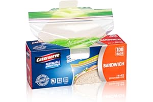 CATERSERVE Plastic Sandwich Bags – Zip Food Bags – Transparent Lunch Bags with Ziplock Closure – 100 pcs Small Snack Bag – 7 x 8-inch Freezer Bags – Non-BPA Plastic – Reusable Sandwich Bags for School and Work