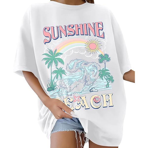 Damen Oversized T-Shirt Baumwolle - Lockere Passform Kurzarm Basic Top