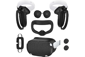 Amzdm Quest 2 Accessories - Face Cushion, Controller Grips, Lens Cover, Silicone Covers, Thumbstick Disposable Eye Cover (5Pcs, Black)