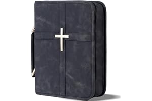 HFLZBRO Vegan Leather Bible Cover Case, Bible Bag with Phone Pocket, Large Bible Case for Men Women, Christian Gift Box Packaging (Black, Large)