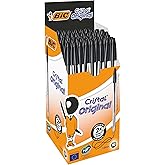 BIC Cristal Medium T&uuml;kenmez Kalem Siyah 50'li Kutu, 1.0 mm Orta Kalınlıkta U&ccedil;, Şeffaf G&ouml;vde, Delikli Kapak