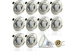 HiBay Spot LED Encastrable GU10,10x 5W Blanc Chaud 3000K Orientable 30°,Plafonnier Encastré Inox Trou 68mm 220V,Avec 4 Cadre Spot encastrable,Ampoules douille gu10