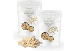 ‎PURERAW Irish Moos Sea Moss Knorpeltang (Wildsammlung Vegan Roh) Carrageen Algen, Pflanzliche Gelatine, Emulgator, Verdickungsmittel, Algensalat - Irisch Moss Weiß Farblos Seemoos | PureRaw 100g (=2x 50g)