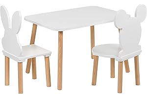 ‎PLAYPALS FURNITURE PlayPals Furniture Kindertisch mit 2 Stühlen - Kinder Tisch Stuhl Set aus Holz, 50x 70 cm- natürliche Sitzmöbel für Kinder ab 2,3,4,5,6,7 Jahre- Kinderstuhl-Set