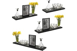 URBNLIVING Urbn-Living 90cm Black Wooden Floating Wall Mount Shelves Display Unit