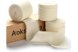 AOKSUNOVA Lazo para boda, 3,8 cm x 14,5 m, cinta de algodón, cinta de tela, cinta de flecos, color beige y crema