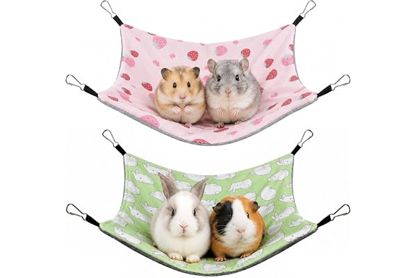 QingWing 2 st hängmatta marsvin, 34 x 34 cm hängmatta för små djur | Dubbelsidig andningsbar hängmatta för gnagare hamster kanin små husdjur
