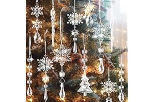 Lanpn 26 Piezas Decoración Navideña Adornos del Árbol de Navidad de Cristal,Colgante Acrílico de Copo de Nieve de Carámbanos para Navidad Invierno Exterior Interior Fiesta Decoración Transparente