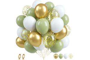 Tourima 60 Stück Luftballons Grün Set 12 Zoll Grün Weiß Gold Konfetti Helium Luftballons Geburtstag Hochzeit Ballons Girlande Deko Salbeigrün Eukalyptus Helium geeignet für Party Ballon Deko