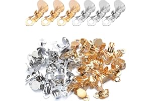 BLPRKOT 50 Pezzi Clip per Orecchini, Vassoio Rotondo, Componenti del Cerchio per l'Orecchio, Rotonde Piattine con Componenti di Impostazione Vuoti per Creare Bijoux Senza Forare il (Oro argento