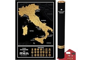 DIVALIS Carte à Gratter de l'Italie Facile à Encadrer - Carte Murale à Gratter de l'Italie - Carte Grande de l'Italie Avec Accessoires - Poster de Voyage à Gratter - Scratch off Italy Map - Scratchable Poster