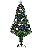 HOMCOM Albero di Natale artificiale 120cm in fibra ottica con 16 luci LED a forma di stella foltissimo