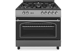 Ferre F9S50GF-MBL-RETRO 90cm Gas Range Cooker Double Turbo Fan & Wok Burner - Anthracite