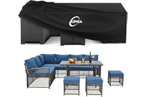 Kipiea Pokrowce na Meble Ogrodowe, Wodoszczelny, Prostokątne Zewnątrz Okrowiec Ochronny na Stół na Krzesło Wiatroszczelny, 420D pokrowce na stół ogrodowy Anti-UV, bez łez- 290x198x71cm