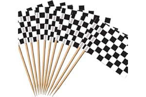 NUDFSY 50 Pcs Black and White Chequered Flag Cupcake Picks, Checkered Racing Flag for Race Car Cake Toppers Sandwich Labels on Sticks, For Cake Toppers Food & Cupcake Party Decoration