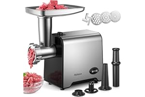 Yabano Picadora de carne eléctrica 3 en 1, de acero inoxidable, con relleno de salchichas, 3 placas de lijado, accesorio Kubbe y tubos de llenado de salchichas para el hogar y la cocina