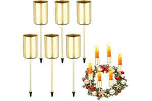 POWMAG 6 sztuk świeczników, wieniec adwentowy, Ø 2,5 cm, złoty, do świec prętowych, do wieńca adwentowego, dekoracja bożonarodzeniowa (złoty, cylindryczny)