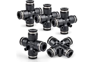 Bwintech 5 Pcs 4 Voies 6mm OD Droit Raccord Rapide en Plastique pour Conduite d'Air PZA6