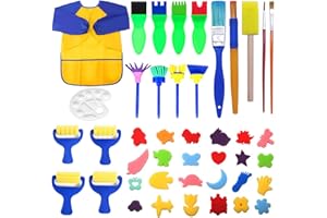 Hanmulee Sponge Paint Brushes Kits, 43 Pcs Kids Painting Brushes Drawing Tools Kits, Children Early DIY Learning Paint Sets for Kids Arts and Crafts for Toddlers