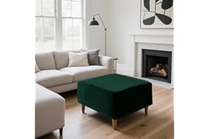 SYLC Ottoman Cover Stretch Velvet, Footstool Cover and Pouffe Cover Non-slip with Elastic Bottom/ties, Slipcover for Folding Storage Poofy Foot Stool (Dark green,Square-M Ottoman)