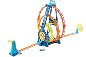 Hot Wheels Track Builder Triple Looping circuit à 3 loopings modulables, petite voiture de course incluse, jouet pour enfant, GLC96